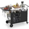 Grill Cart with Storage and Folding Stainless Steel Top-Black