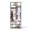 Corner Hall Tree 5-Tier Coat Rack with Shoe Storage Bench-Rustic Brown