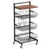 4-Tier Kitchen Storage Cart on Wheels with Height Adjustable and Removable Baskets