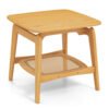 Bamboo Sofa Side Table with Faux Rattan Storage Shelf-Natural