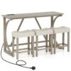 4-Piece Height Bistro Table and Saddle Seat Stools with Power Outlet-Grey