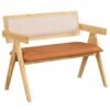 Rubber Wood Dining Bench with Armrest and Sherpa Upholstered Backrest-Natural