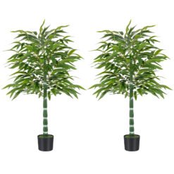 125 CM Artificial Bamboo Tree Set of 2 with Plastic Nursery Pot and Adjustable Branches