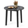 Round Dining Table with Rubber Wood Legs and Marble-textured Veneer Tabletop-Black