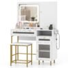Vanity Set with 2 Fluted Glass Drawers and 1 Ordinary Drawer-White