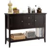 Wooden Buffet Table with Spacious Tabletop and Large Storage Rack-Brown