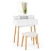 Dressing Table and Chair Set with 3 Lighting Modes and Natural Pine Wood Legs-White