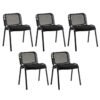 Set of 5 Stackable Waiting Room Chairs with Mesh Backrest and Waterfall Seat-Black