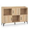 Sideboard Storage Cabinet Bookcase with 3 Doors and Open Compartments -Oak