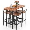 5 Piece Acacia Wood Bar Table Set with Metal Frame and Footrest