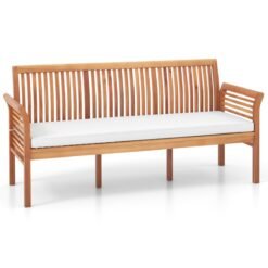 3-Person Porch Bench with High Backrest and Seat Cushion-White