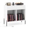 Record Player Stand with Power Outlets and Drawers for Living Room-White