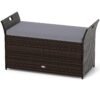 Outdoor Storage Bench with Hand-woven PE Rattan Wicker and Side Handles-Grey