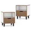 Mid Century Modern Nightstand Set of 2 with Drawer and Open storage Shelf-White