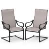 Patio Outdoor C-Spring Dining High-Back Chairs Set of 2-Grey