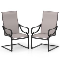 Patio Outdoor C-Spring Dining High-Back Chairs Set of 2-Grey