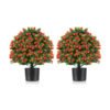 2 Pack Artificial Rose Topiary Ball Tree Faux Shrub Bushes-Red