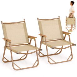 Set of 2 Folding Camp Chairs Lightweight with Aluminum Frame-Beige