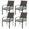 Patio Rattan Chairs Set of 4 with Wicker Back and Soft Cushions