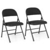Set of 2 Folding Padded Party PVC Leather Stackable Chairs-Black