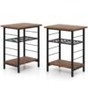 3-Tier Side Table with Height Adjustable Metal Mesh Shelf-Rustic Brown