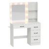 Makeup Vanity Desk Dressing Table with Mirror Lights and Charging Station-White