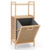 Tilt out Laundry Hamper with 2-Tier Storage Shelves-Natural