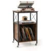 Record Player Stand with Built-in Charging Station-Brown