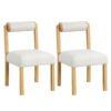 Wooden Dining Chair Set of 2 Faux Sherpa Upholstered Kitchen Chairs-White