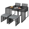 5 Pieces Patio Dining Set with Removable Cushions and Rattan Ottomans-Grey