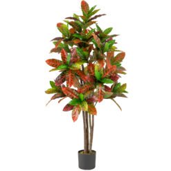 150cm Artificial Croton Plant with Multi-colored PEVA Leaves and Solid Wood Trunk
