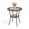 Outdoor Round Dining Table Patio Bistro Table with Tempered Glass Tabletop