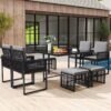 9 Pieces Patio Dining Set with PE Rattan Chairs and Tempered Glass Table-Grey