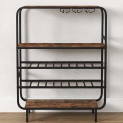 Freestanding Floor 5-Tier Wine Shelf with Glass Holders-Rustic Brown