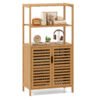 5-Tier Bookshelf with Open Shelves and Louvered Cabinet-Natural