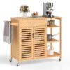 Bamboo Kitchen Island Cart Rolling Storage Sideboard with Towel Bar-Natural
