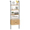5-Tier Wall-Mounted Ladder Bookcase with Rattan Cabinet and Metal Frame-Natural