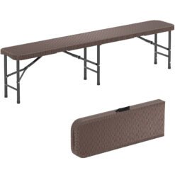 180cm Folding Bench Rattan-Like HDPE Seat with Handle and Lock-Coffee