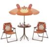 Kids Picnic Table and Chair Set with 2 Folding Chairs and Height Adjustable Umbrella-Brown