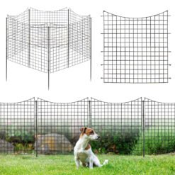 Decorative Garden Fence with 5 Panels and 5 Stakes Outdoor Animal Barrier-Black
