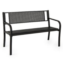 2-3-Persons Outdoor Garden Bench with Patterned Backrest and Curved Armrests-Black