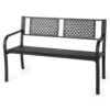 127CM Garden Bench with Patterned Backrest and Curved Armrests-Black