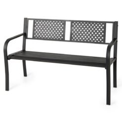 127CM Garden Bench with Patterned Backrest and Curved Armrests-Black
