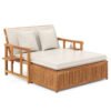 Outdoor Daybed Acacia Wood Loveseat with Storage Ottoman and Cushions-White