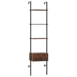 5-Tier Ladder Bookcase with Drawer and Metal Frame-Rustic Brown