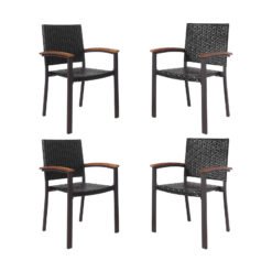 Set of 4 Outdoor PE Wicker Stackable Chairs Patio Dining Chairs