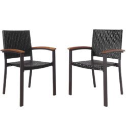 Set of 2 Outdoor PE Wicker Stackable Chairs Patio Dining Chairs