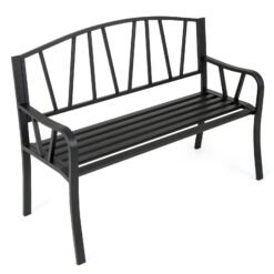 129CM Metal Garden Bench Patio Slatted Bench for 2-3 People-Black
