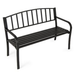 Outdoor Bench 127cm Garden Bench with Slatted Backrest-Black