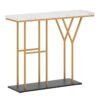 100 CM Console Table with HY-Shaped Metal Frame for Hallway Living Room-White